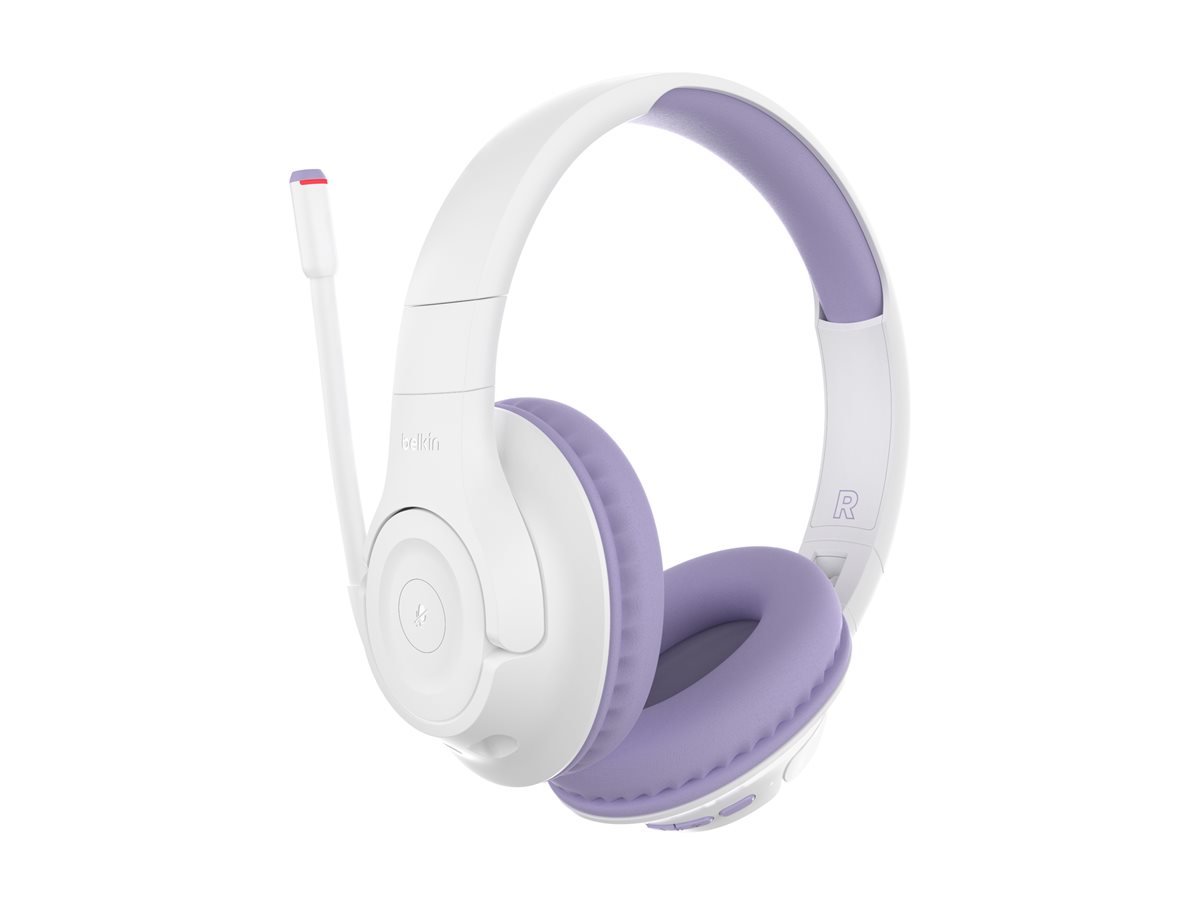 Belkin SoundForm Inspire Kopfhörer für Kinder Weiß/Lavendel On-Ear Over-Ear Kabellos