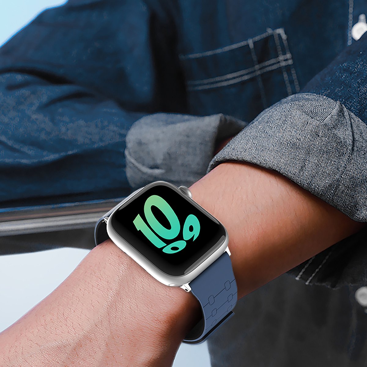 GUAN Premium Pro Armband für Apple Watch Blau/Schwarz 38mm 40mm 41mm 42mm (Series 10/11) Silikon