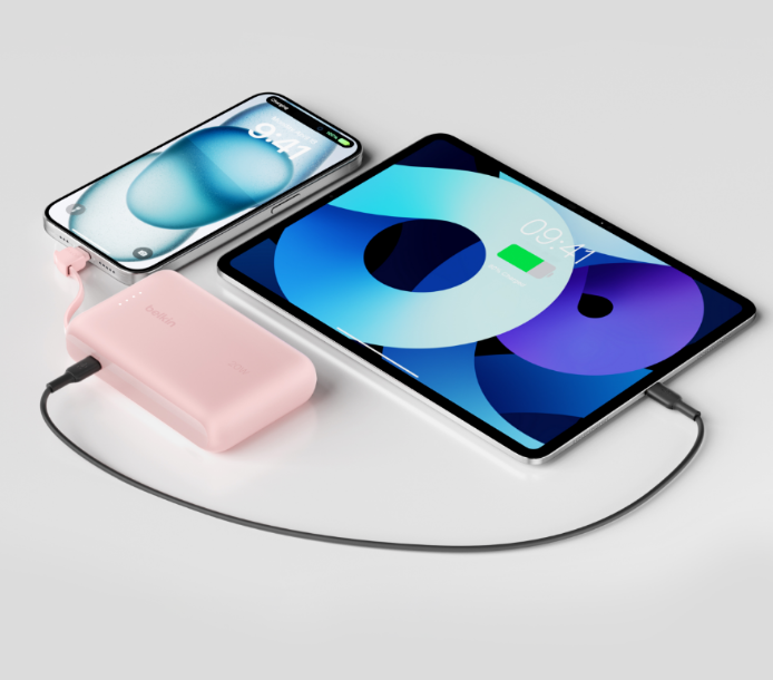 Belkin Powerbank mit integriertem USB-C Kabel Pink USB-C 10.000mAh