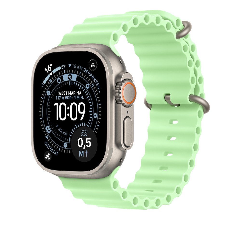 Apple Ocean Armband Neongrün 49mm One Size (130-200 mm Umfang) Gehäusefarbe Natur Fluoroelastomer Titan