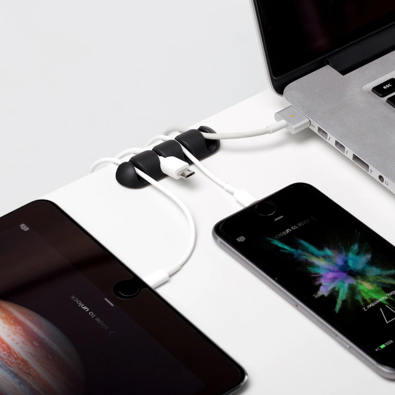 bluelounge CableDrop Multi Kabelclip für 4 Kabel Schwarz 2er-Pack