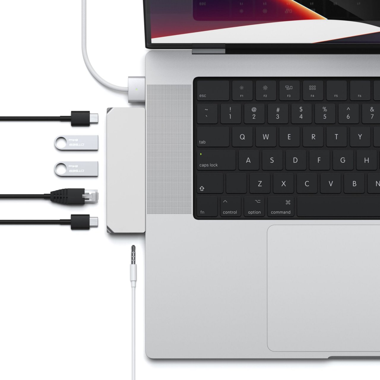 Satechi USB-C Pro Hub Mini (6 in 2) Silber USB-C 96W 6 in 2