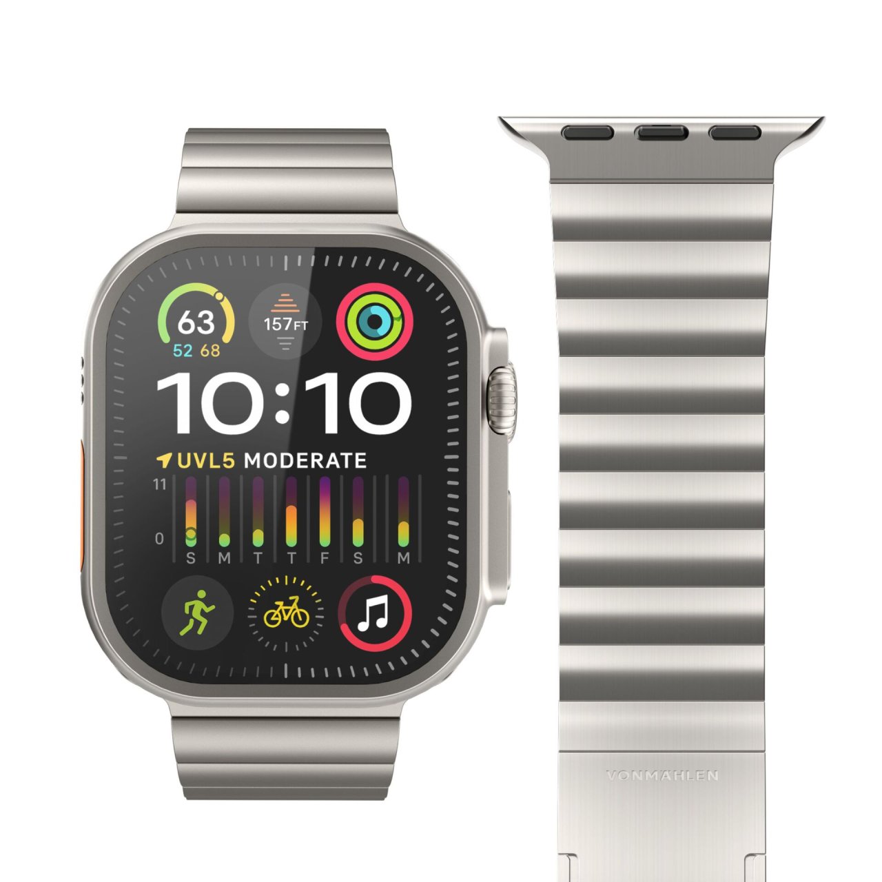 Vonmählen Link Bracelet Pro Titanium für Apple Watch Silber 42 (Series 1/2/3)/44/45/46/49mm Titan