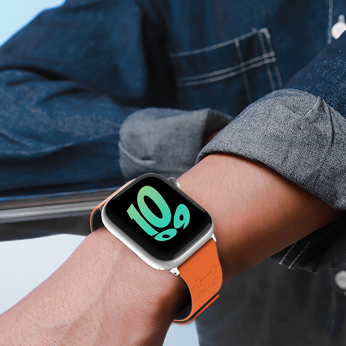 GUAN Premium Pro Armband für Apple Watch Orange/Schwarz 38mm 40mm 41mm 42mm (Series 10/11) Silikon