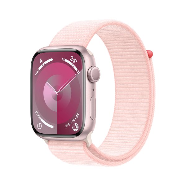 Apple Watch Series 9 GPS, 45 mm Aluminuimgehäuse Rosé, Sport Loop Armband Hellrosa