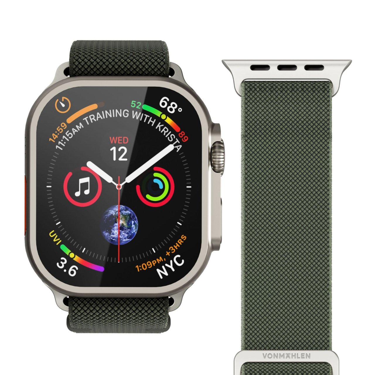Vonmählen Classic Loop für Apple Watch Olive/Natur 42 (Series 1/2/3)/44/45/46/49mm Nylon