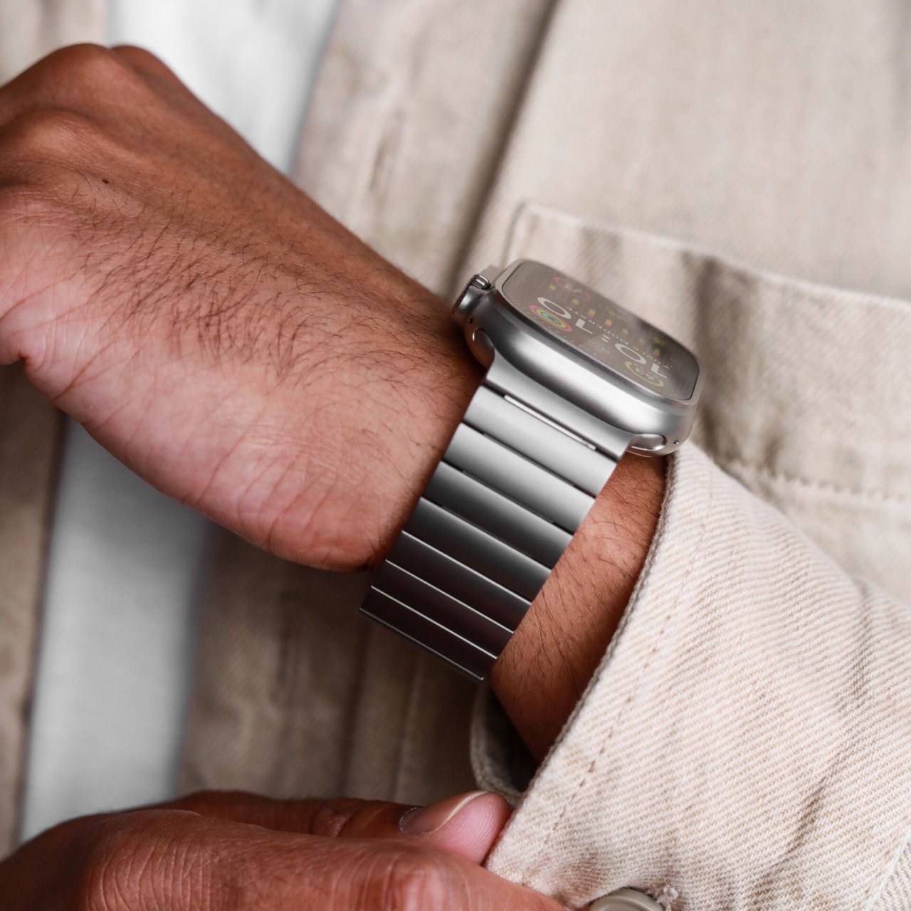 Vonmählen Link Bracelet Pro Edelstahl für Apple Watch Silber 42 (Series 1/2/3)/44/45/46/49mm Titan