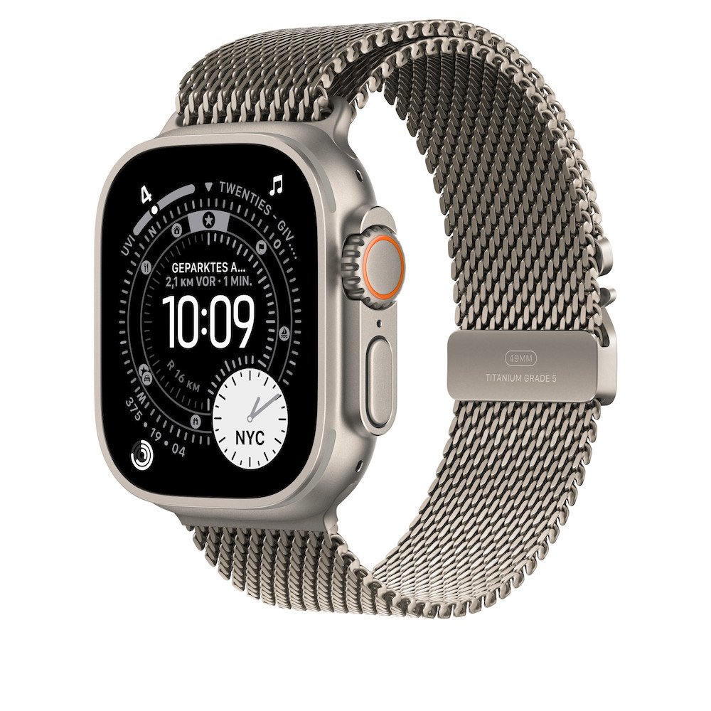 Apple Titan Milanaise Armband Natur 49mm Medium (155-185 mm Umfang) Titan