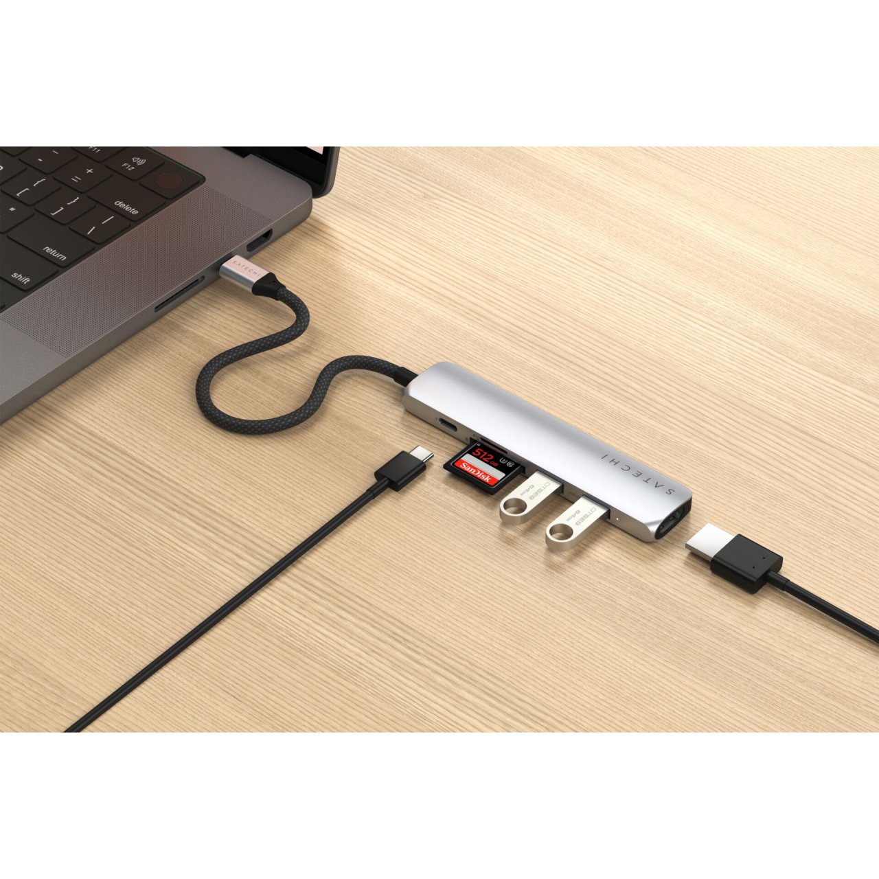 Satechi USB-C Slim Multi-Port Hub (6 in 1) Silber USB-C 100W 6 in 1