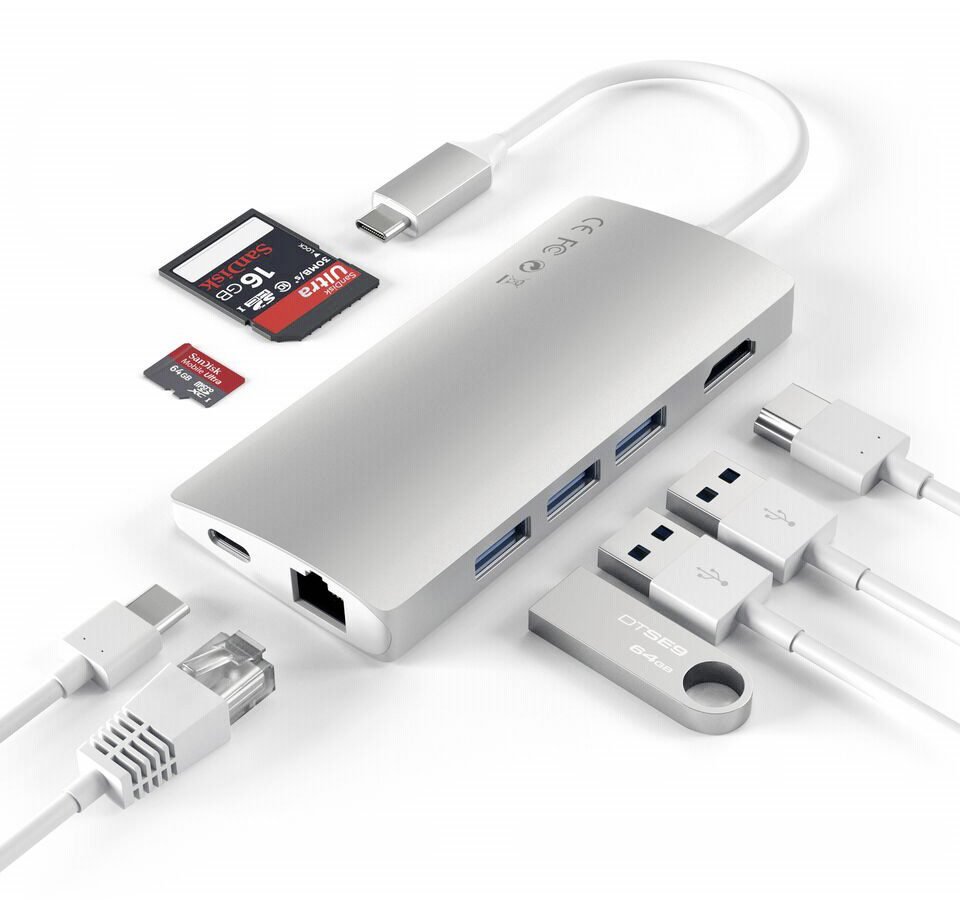 Satechi USB-C V2 Multi-Port Hub (8 in 1) Silber USB-C 60W 8 in 1