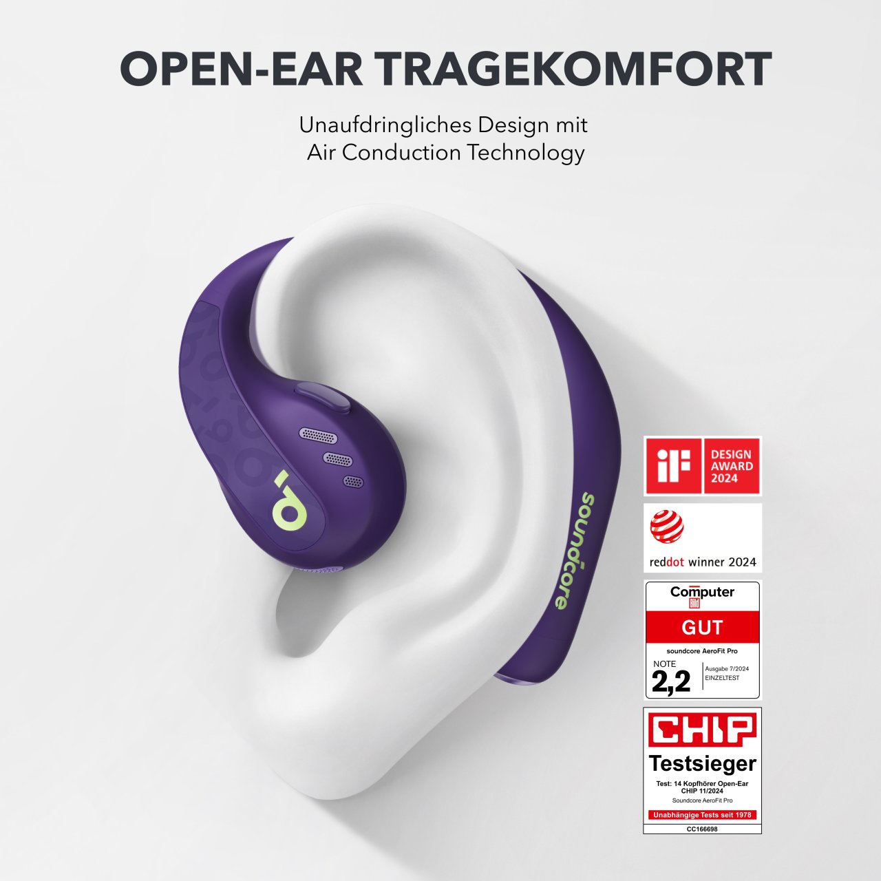 Soundcore AeroFit Pro Kopfhörer Lila Open-Ear Kabellos