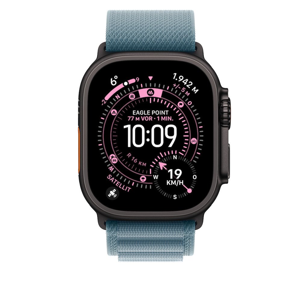Apple Alpine Loop Armband Hellblau Large (165-210 mm Umfang) Gehäusefarbe Schwarz Polyester Elastan Titan
