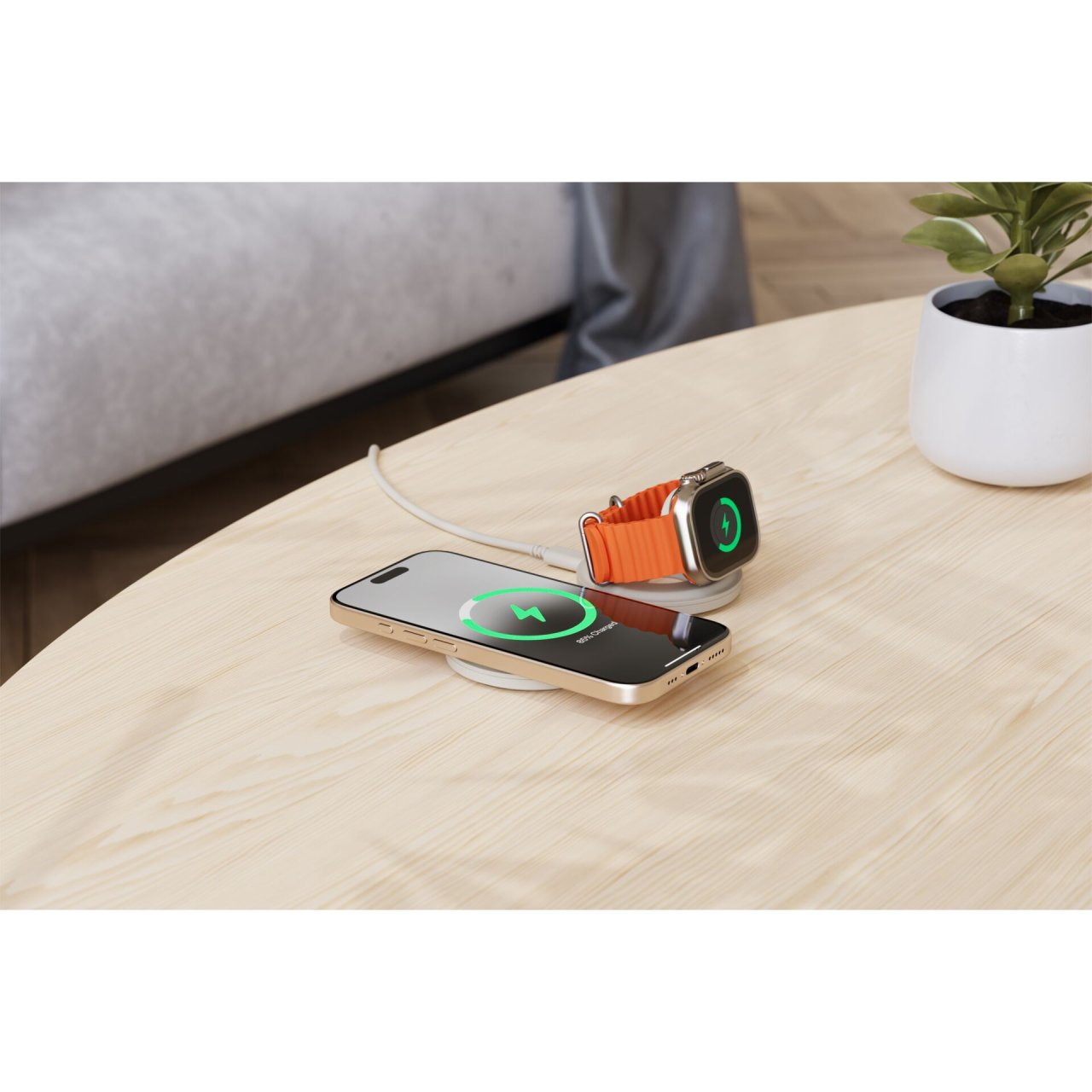 Satechi OntheGo Wireless Charger mit QI2 Sand 15W 2 in 1