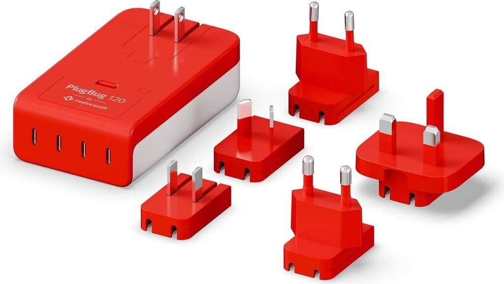 Twelve South PlugBug Travel Power Adapter mit Apple Find My Weiß/Rot USB-C 120W
