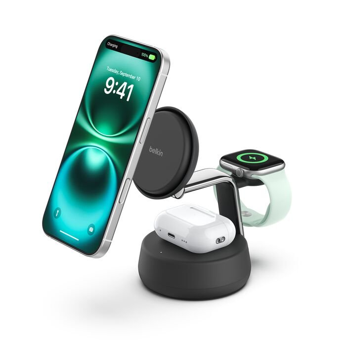 Belkin Wireless Charger mit QI2 Dunkelgrau 25W 3 in 1