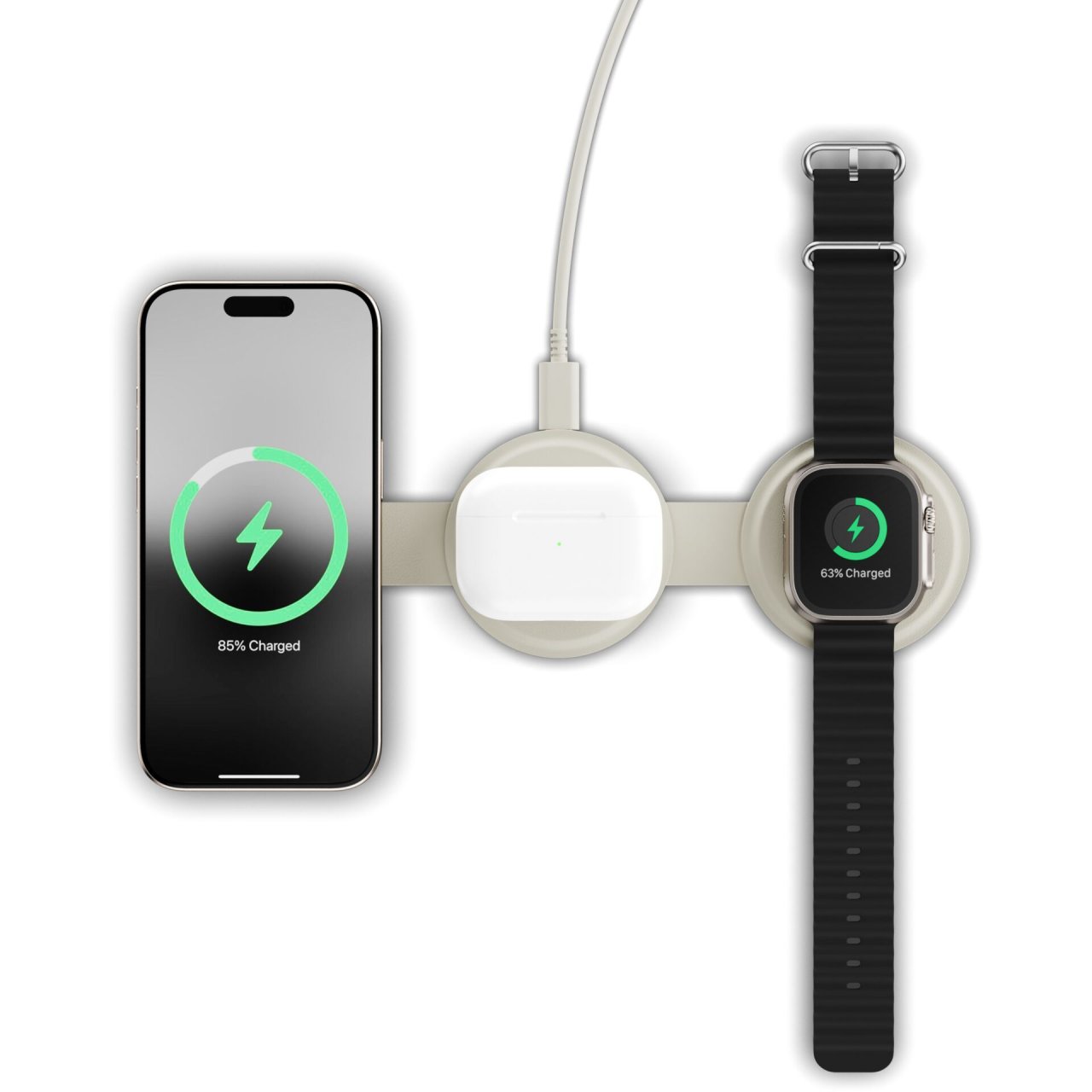 Satechi OntheGo Wireless Charger mit QI2 Sand 15W 3 in 1