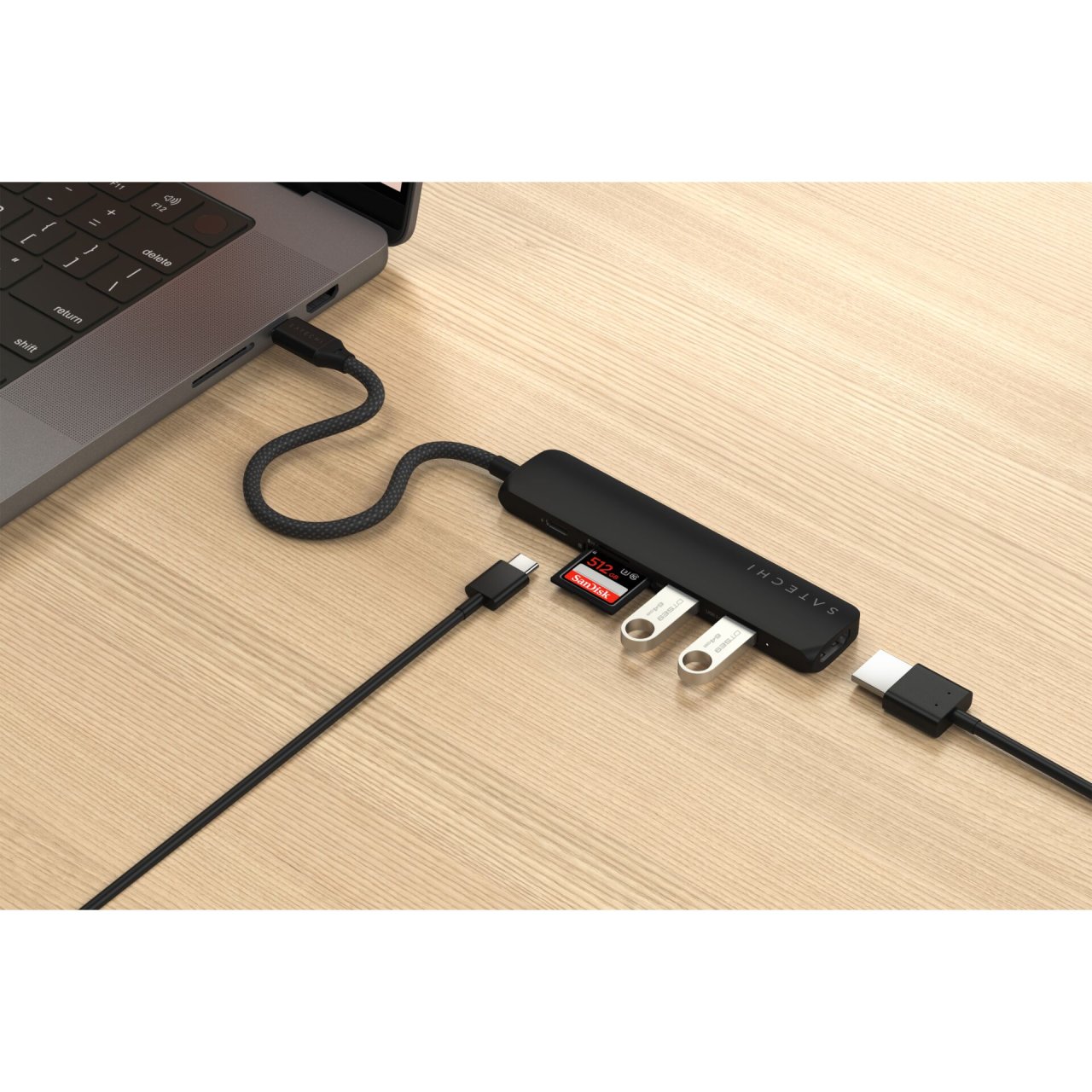 Satechi USB-C Slim Multi-Port Hub (6 in 1) Schwarz USB-C 100W 6 in 1