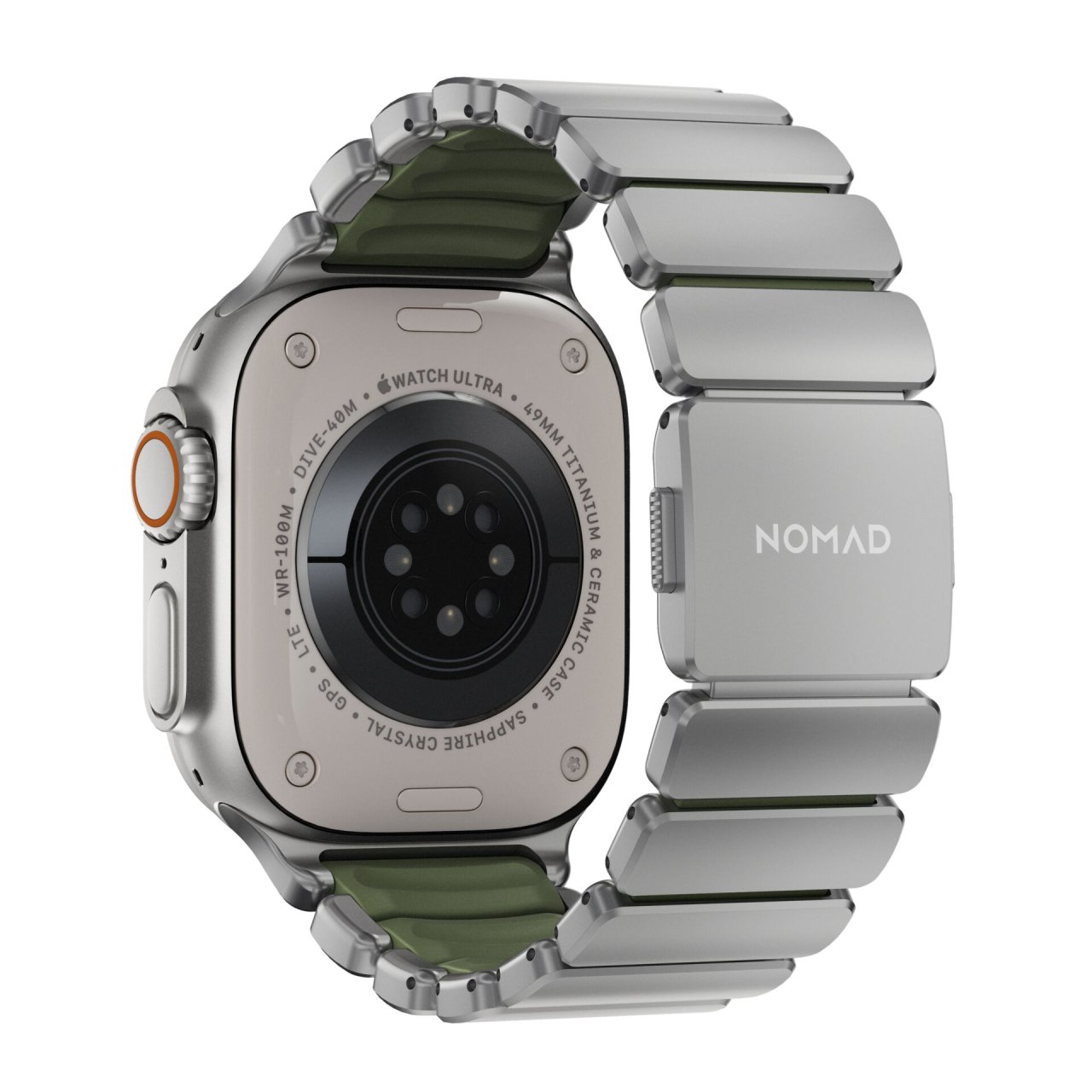 Nomad Stratos Titanium Armband für Apple Watch, (Series 1/2/3) 42/44/45/46/49mm Silber/Grün 42 (Series 1/2/3)/44/45/46/49mm Titan